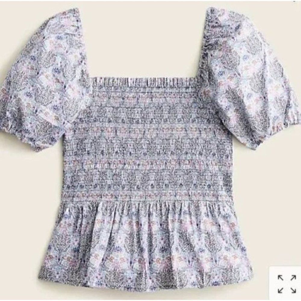 J. Crew Smocked Square-neck Organic Cotton Top in Liberty® Club Nouveau Fabric S